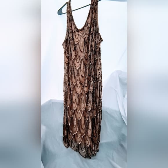 Chic Beaded Tan Midi Dress - Thumbnail 12