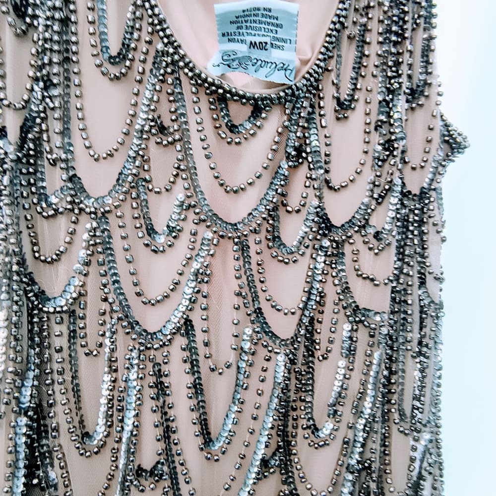 Chic Beaded Tan Midi Dress - Thumbnail 5