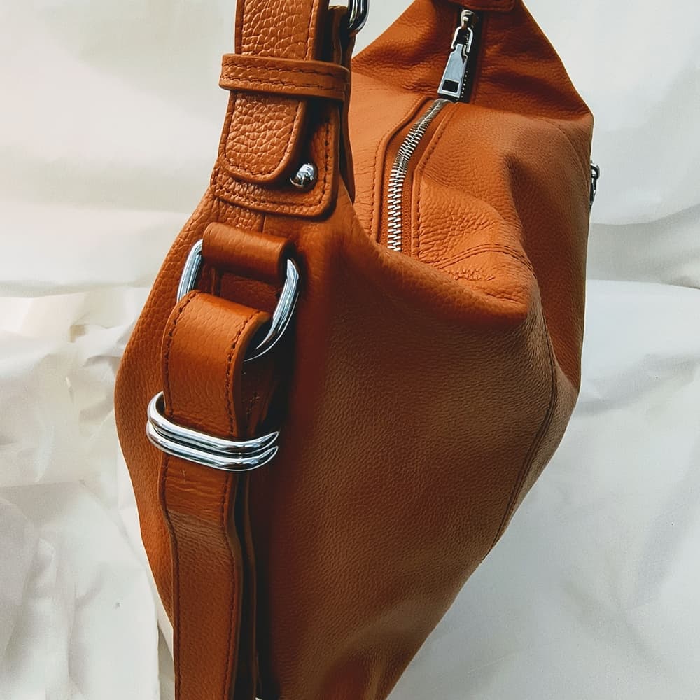 HESHE Elegant Brown Leather Shoulder Bag - Thumbnail 2