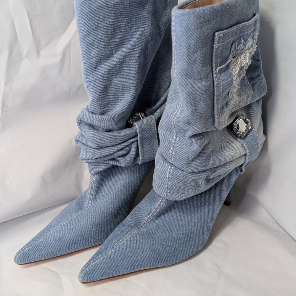 AZALEA WANG Denim Blue Women's Heeled Boots, Size 7.5 - Thumbnail 3
