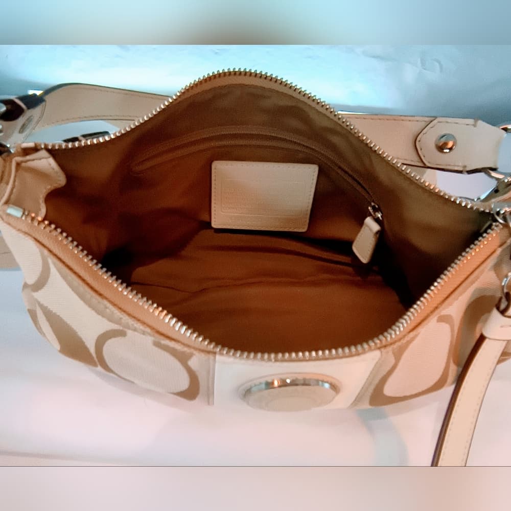 COACH Vintage (2012) Signature Stripe Demi Hobo Style Shoulder Bag, Style F19218 - Thumbnail 6