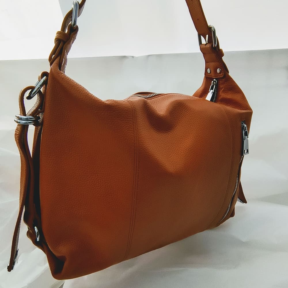 HESHE Elegant Brown Leather Shoulder Bag - Thumbnail 3