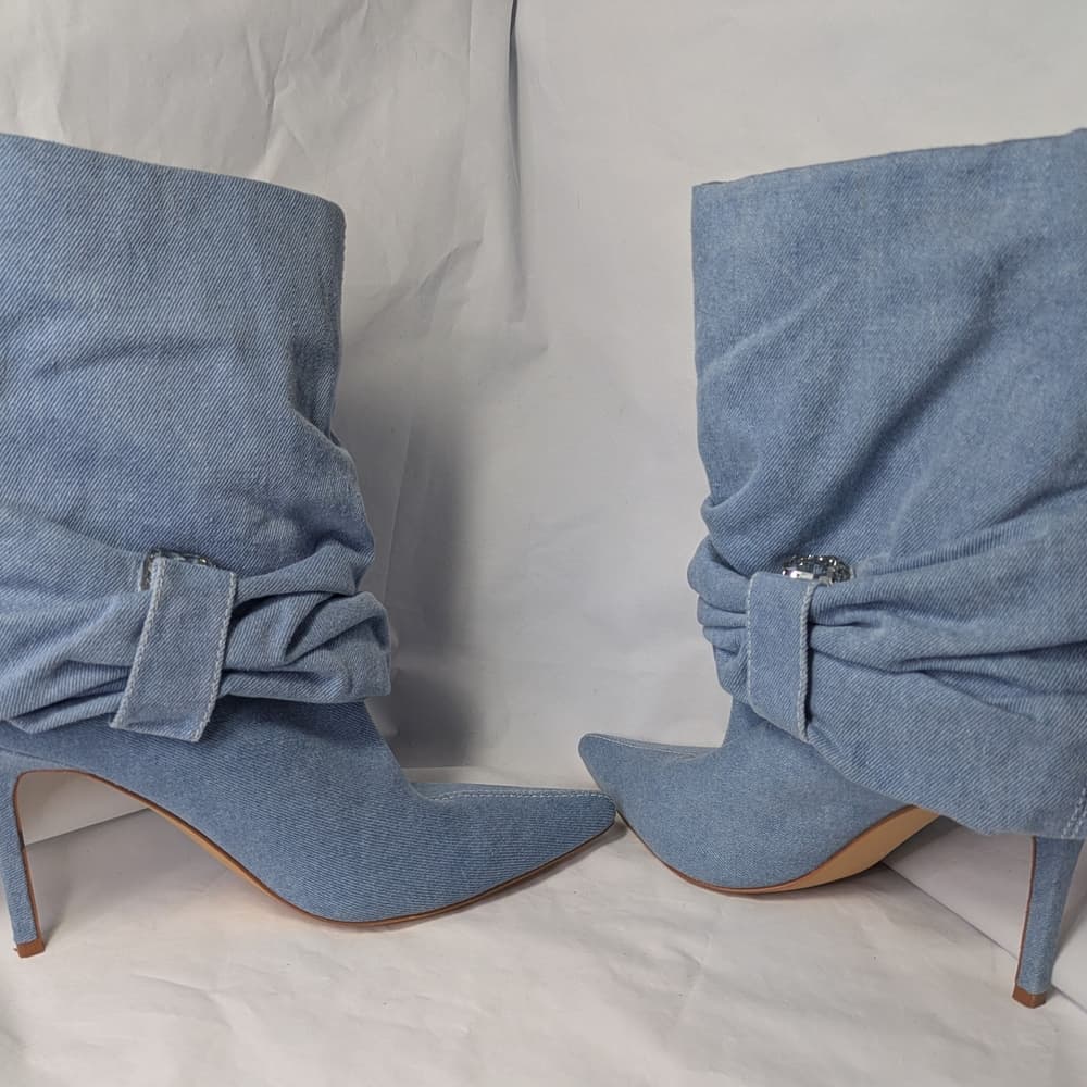 AZALEA WANG Denim Blue Women's Heeled Boots, Size 7.5 - Thumbnail 5