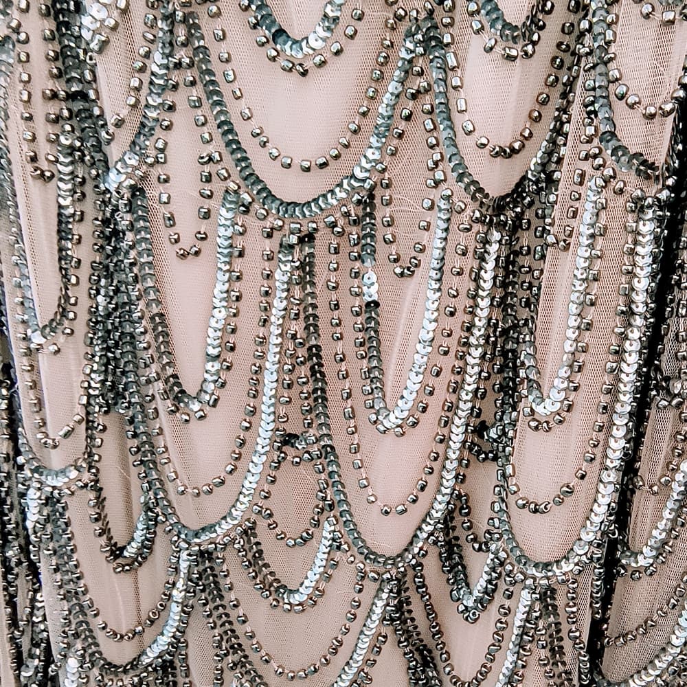 Chic Beaded Tan Midi Dress - Thumbnail 3