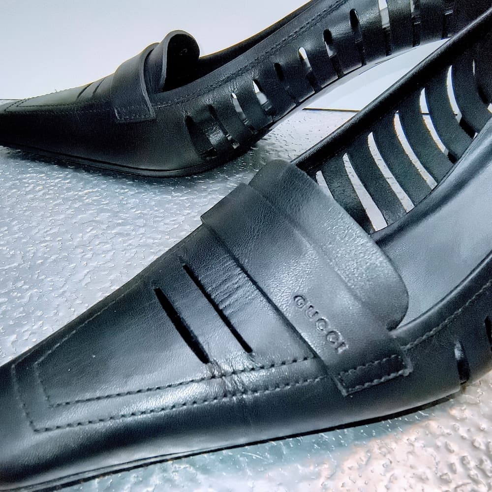 GUCCI Black Leather Laser Cut Square Toe Pumps, Size 35 - Thumbnail 9