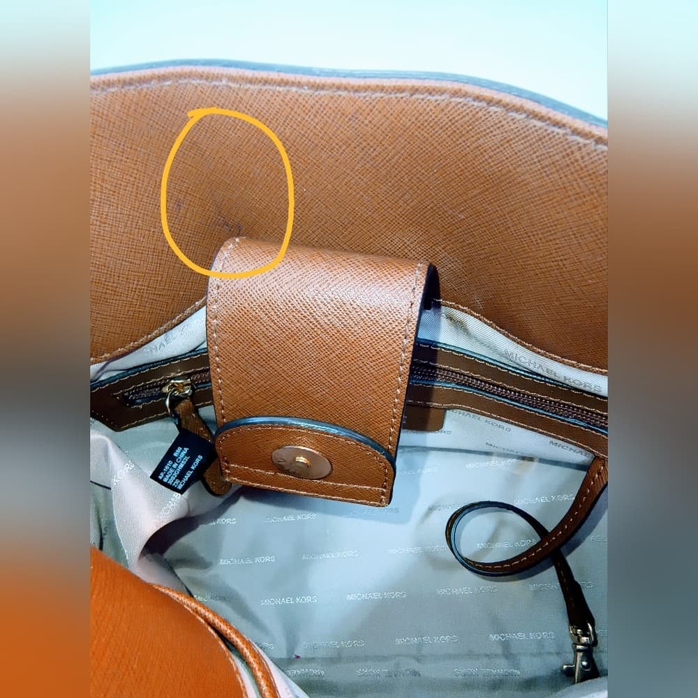 MICHAEL KORS Cognac Hamilton Saffiano Leather Satchel with Gold-Tone Chain Strap - Thumbnail 12