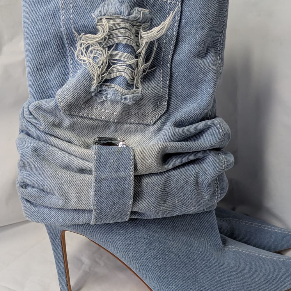 AZALEA WANG Denim Blue Women's Heeled Boots, Size 7.5 - Thumbnail 4