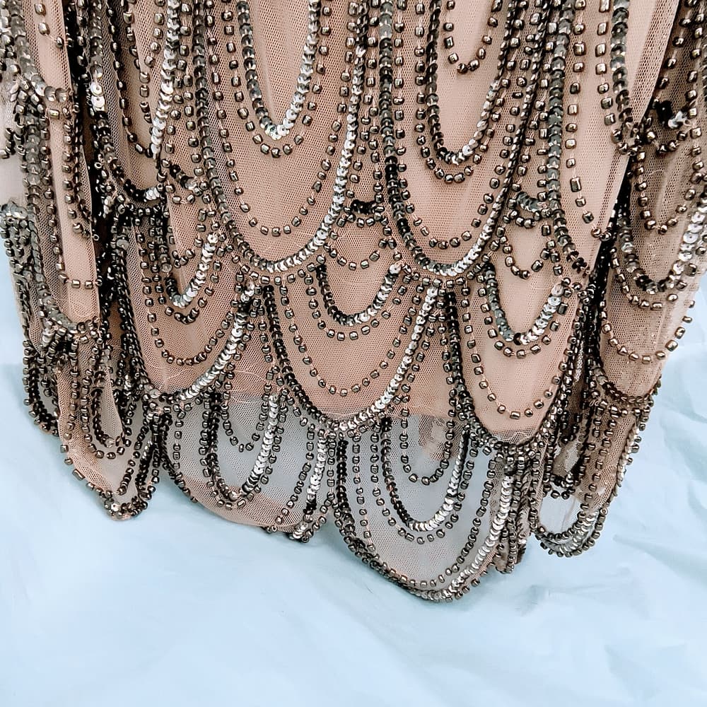 Chic Beaded Tan Midi Dress - Thumbnail 2