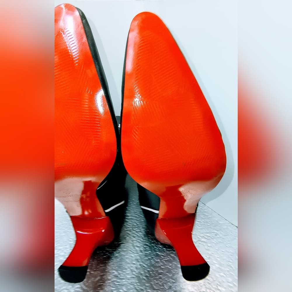 ROCKWELL THARP Vibrant Black & White Heeled Boots with Glossy Red Accents - Thumbnail 3