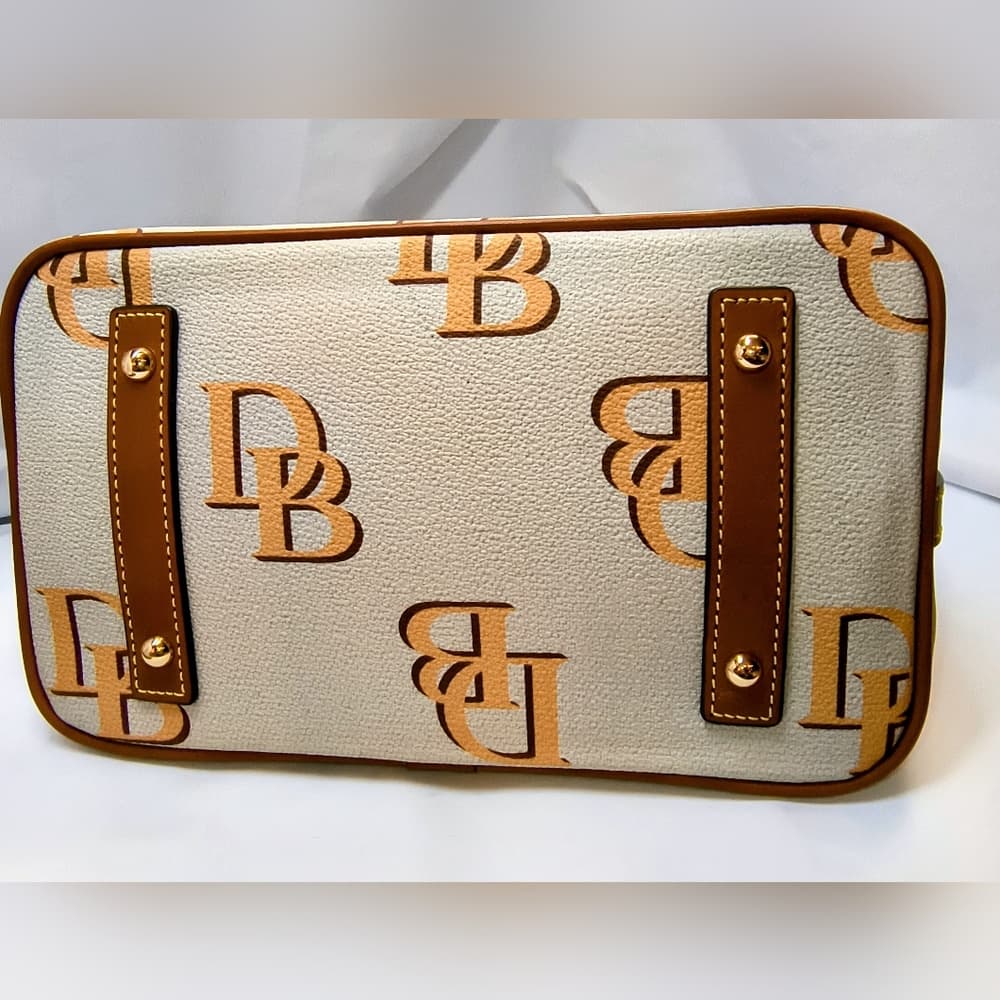 DOONEY & BOURKE Monogram Ash/Beige Canvas & Brown Leather Domed Satchel (NWOT) - Thumbnail 5