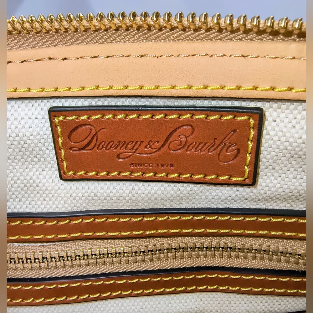 DOONEY & BOURKE Monogram Ash/Beige Canvas & Brown Leather Domed Satchel (NWOT) - Thumbnail 11