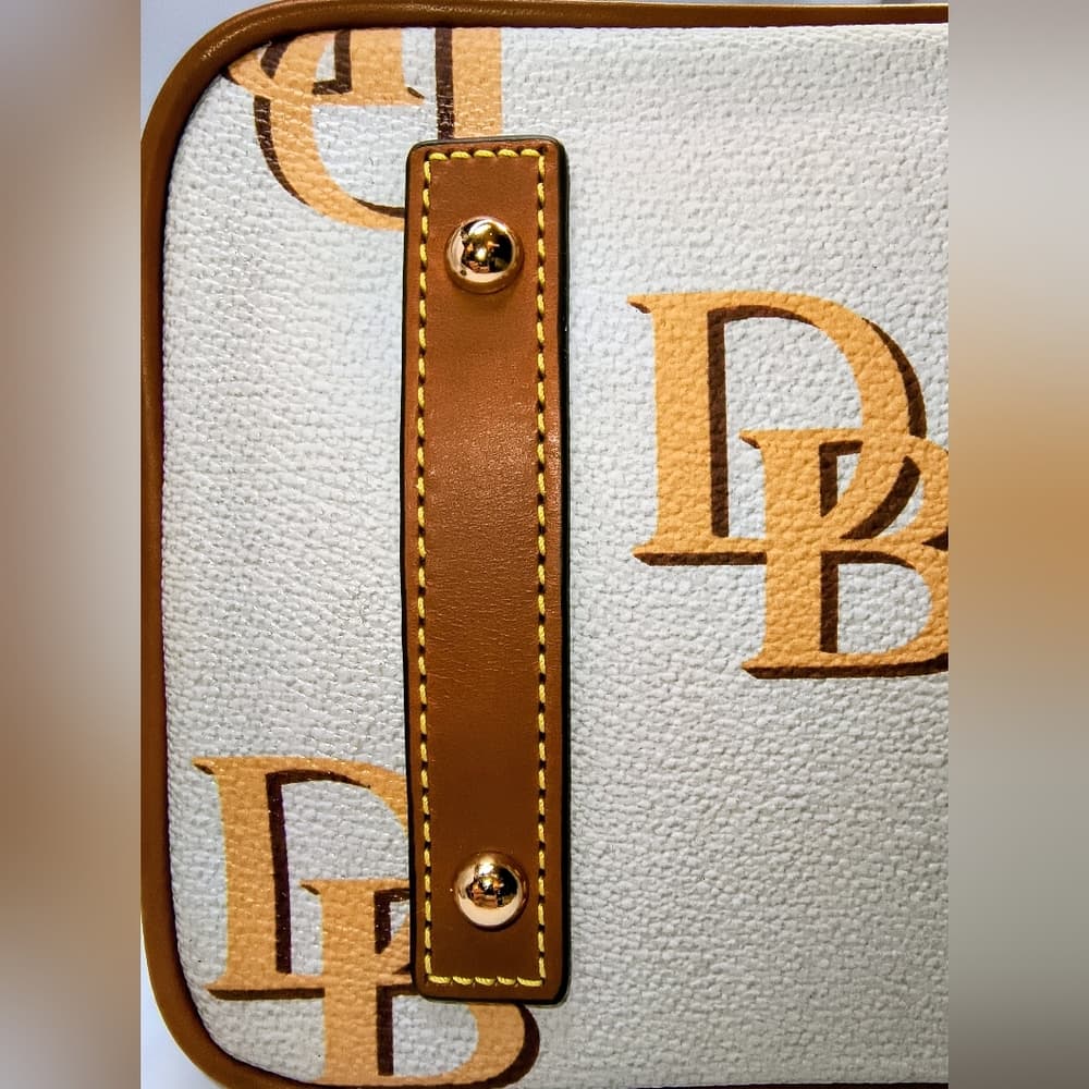 DOONEY & BOURKE Monogram Ash/Beige Canvas & Brown Leather Domed Satchel (NWOT) - Thumbnail 6