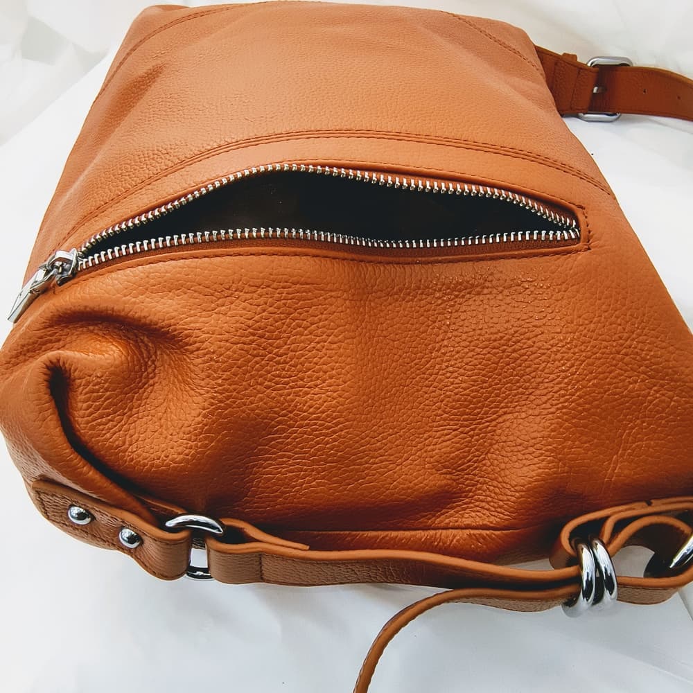 HESHE Elegant Brown Leather Shoulder Bag - Thumbnail 4