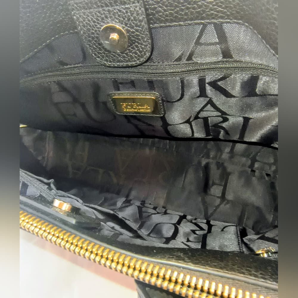 FURLA Black Leather Women's Tote / Top Handle Satchel with Gold-toned Hardware - Thumbnail 10