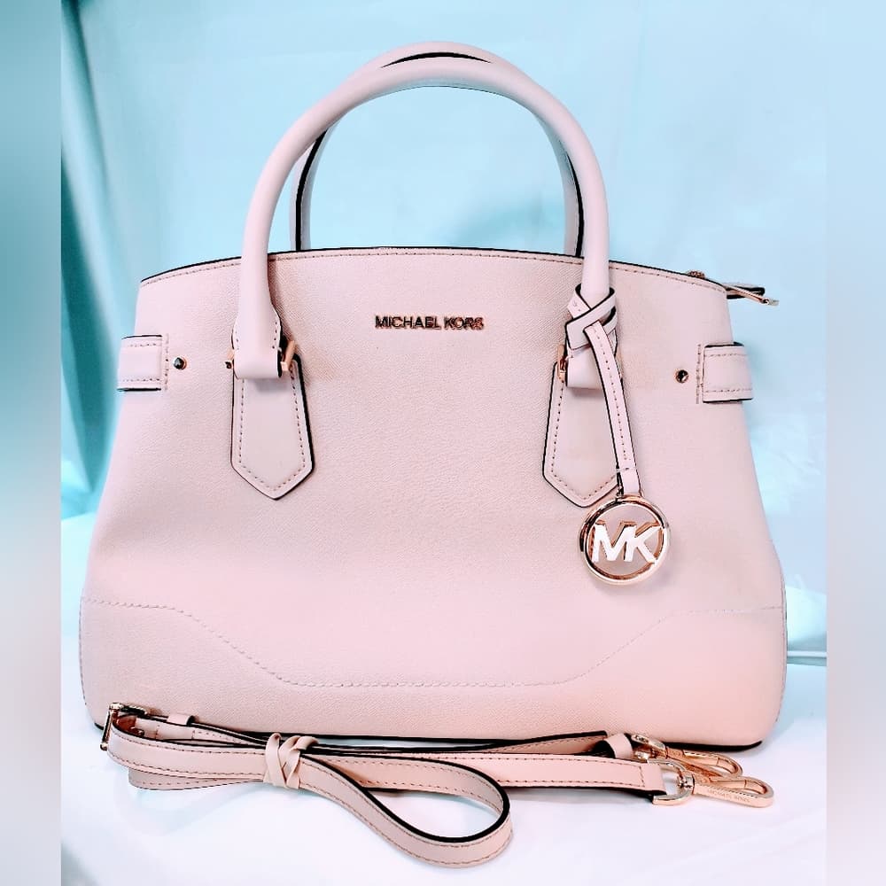 MICHAEL KORS Light Pink Lynn Saffiano Leather Satchel Bag - Thumbnail 16