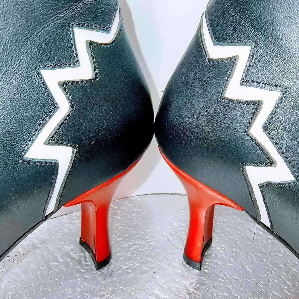 ROCKWELL THARP Vibrant Black & White Heeled Boots with Glossy Red Accents - Thumbnail 7