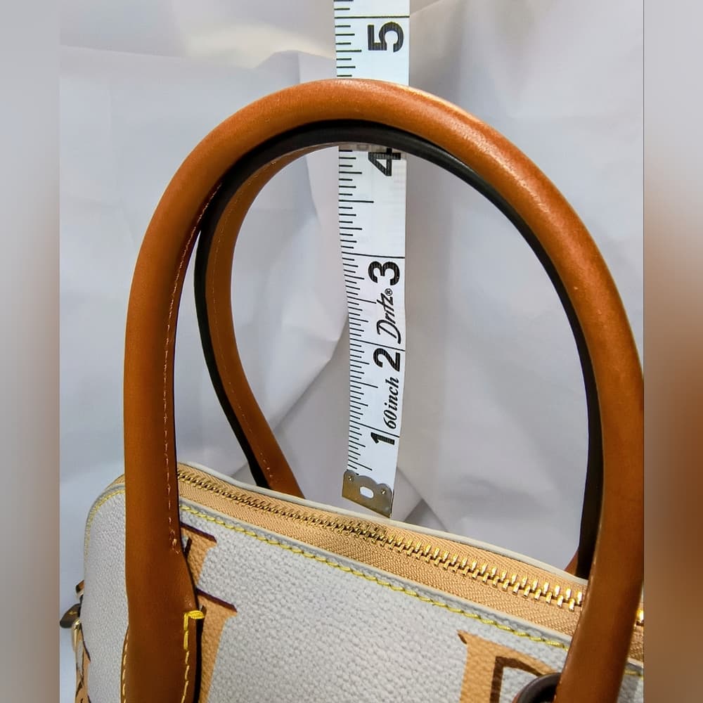 DOONEY & BOURKE Monogram Ash/Beige Canvas & Brown Leather Domed Satchel (NWOT) - Thumbnail 16