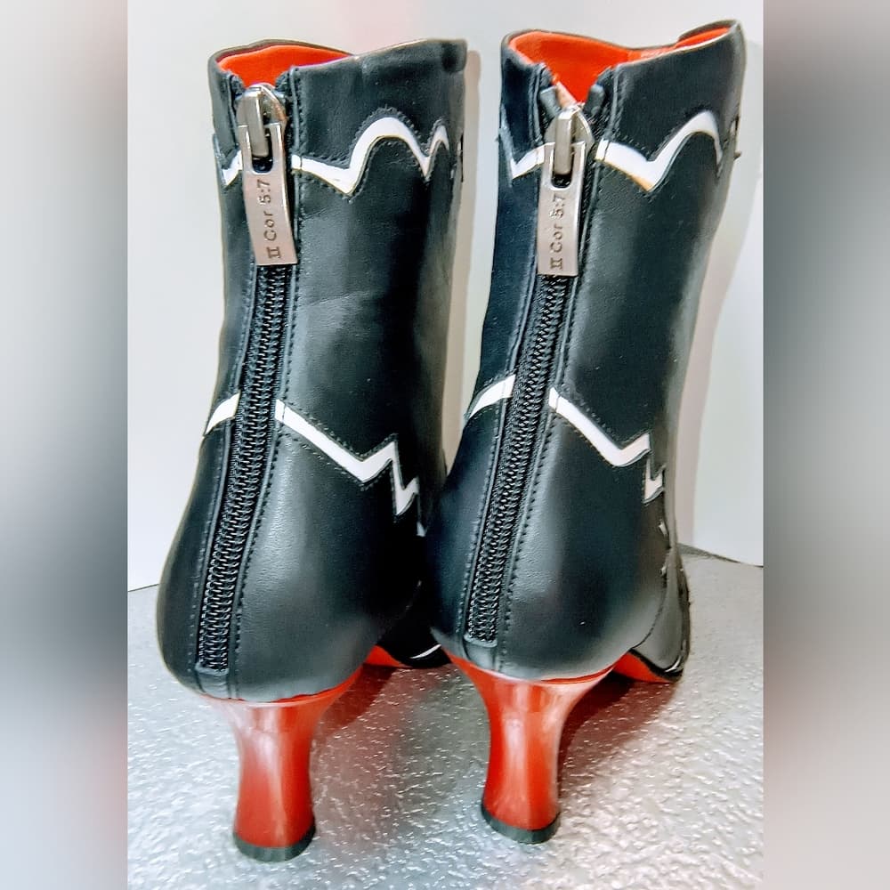 ROCKWELL THARP Vibrant Black & White Heeled Boots with Glossy Red Accents - Thumbnail 2