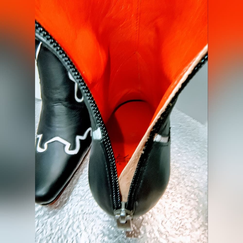 ROCKWELL THARP Vibrant Black & White Heeled Boots with Glossy Red Accents - Thumbnail 5