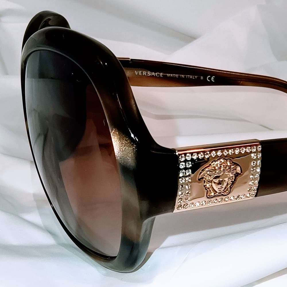 VERSACE Women's Tortoiseshell Sunglasses with Gold & Rhinestone Accents - Thumbnail 14