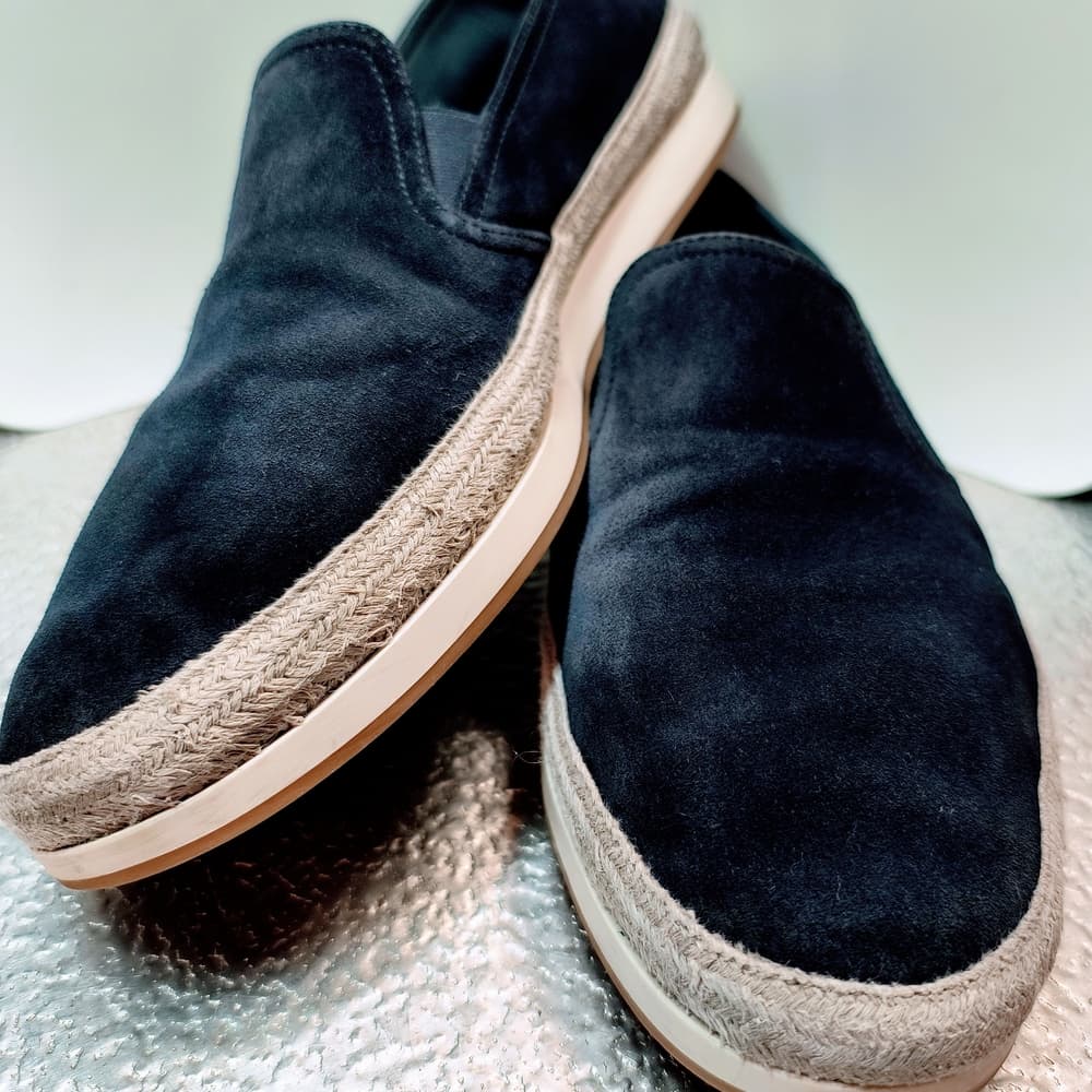 PRADA Men's Navy Blue Suede Espadrille Slip On Sneakers, Size 9