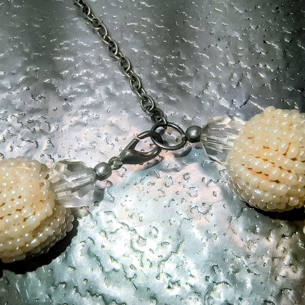 Vintage Braided Cream Beaded Necklace - Thumbnail 2