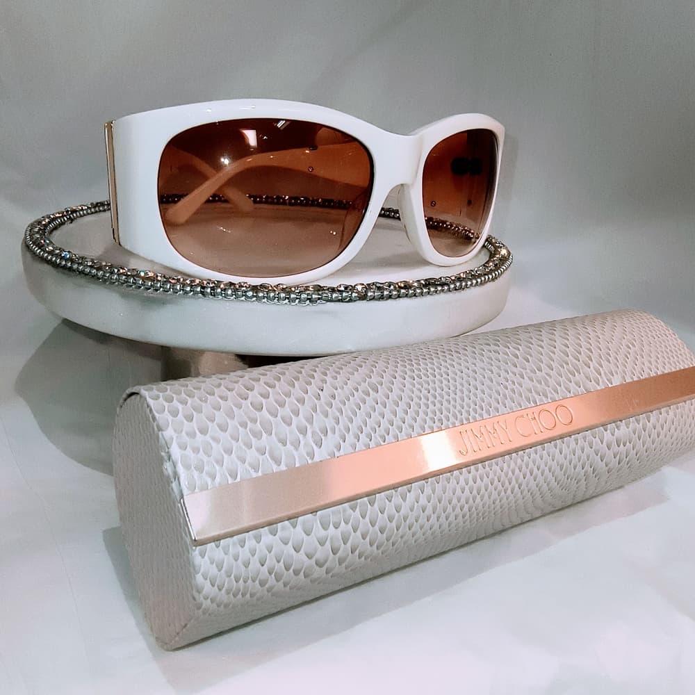 JIMMY CHOO White Sunglasses with Gold & Snakeskin Pattern Accent and with Case - Thumbnail 16