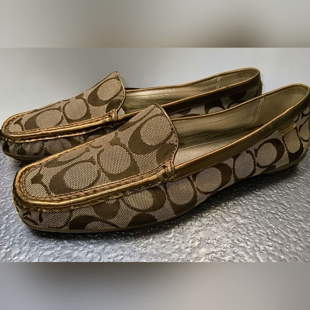 COACH Sheela Canvas Flat Loafers with Signature Monogram with Gold-toned Trim - Thumbnail 3