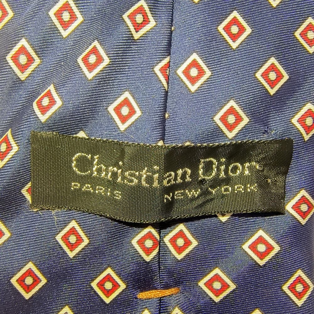 Christian Dior Elegant Blue Geometric Patterned Tie - Thumbnail 2