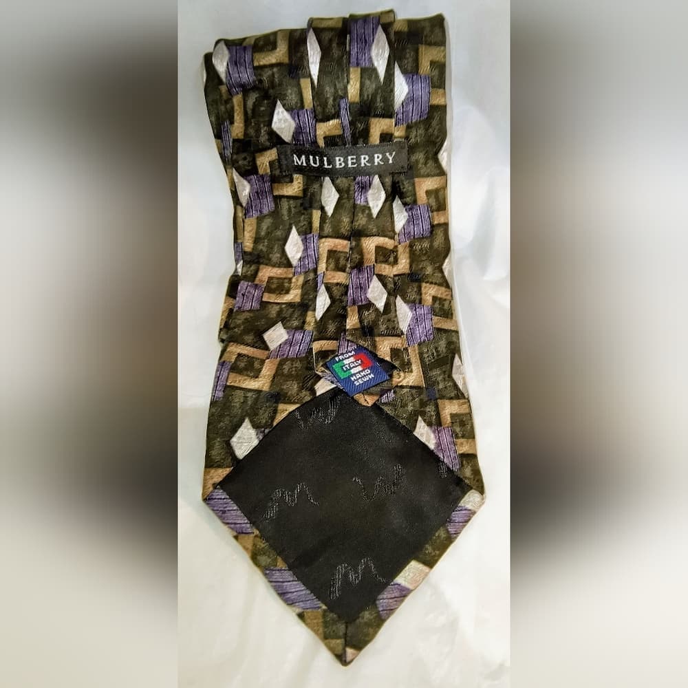 MULBERRY - 2 Mulberry Geometric Pattern Ties & 1 Thai Silk Tie Bundle - Thumbnail 2