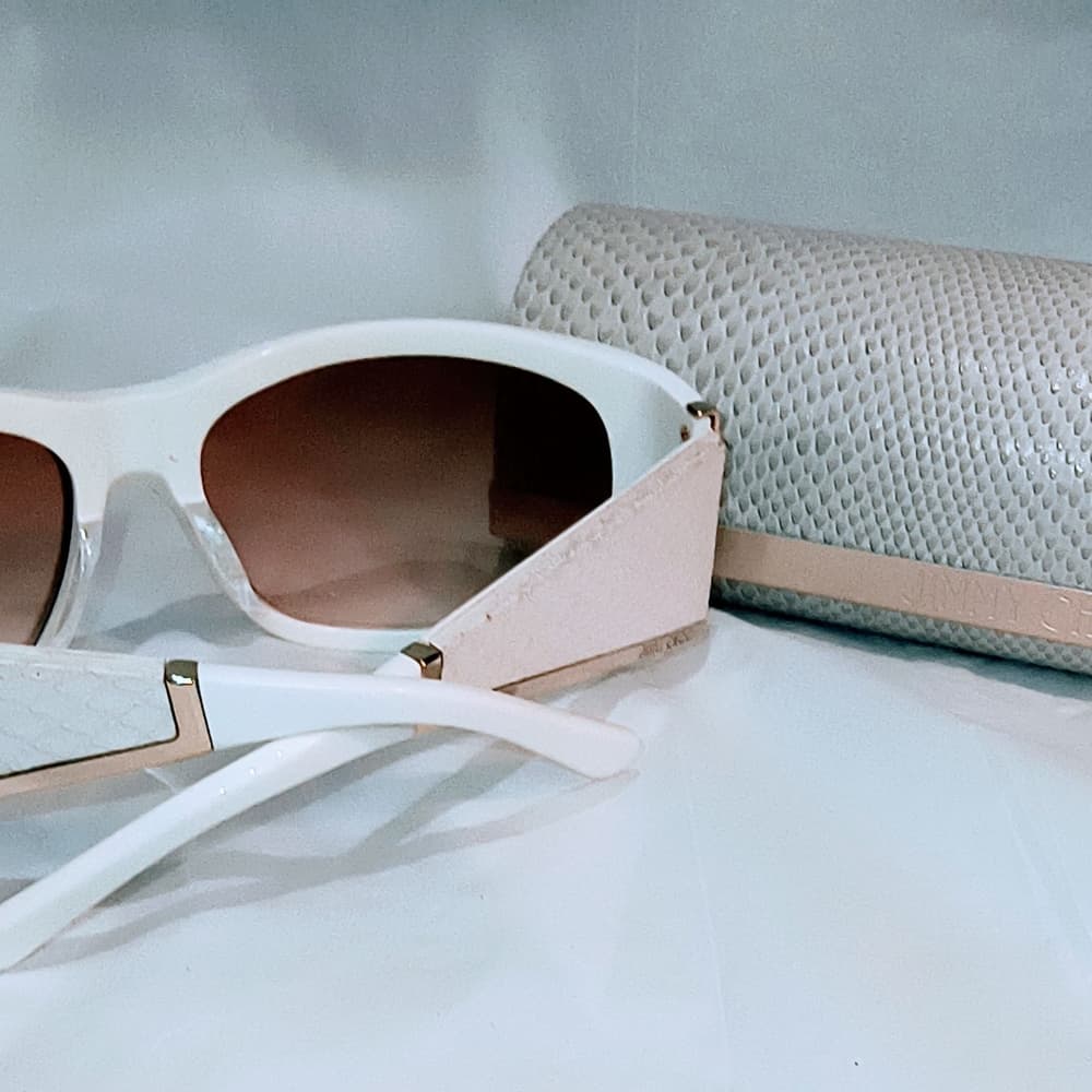 JIMMY CHOO White Sunglasses with Gold & Snakeskin Pattern Accent and with Case - Thumbnail 3