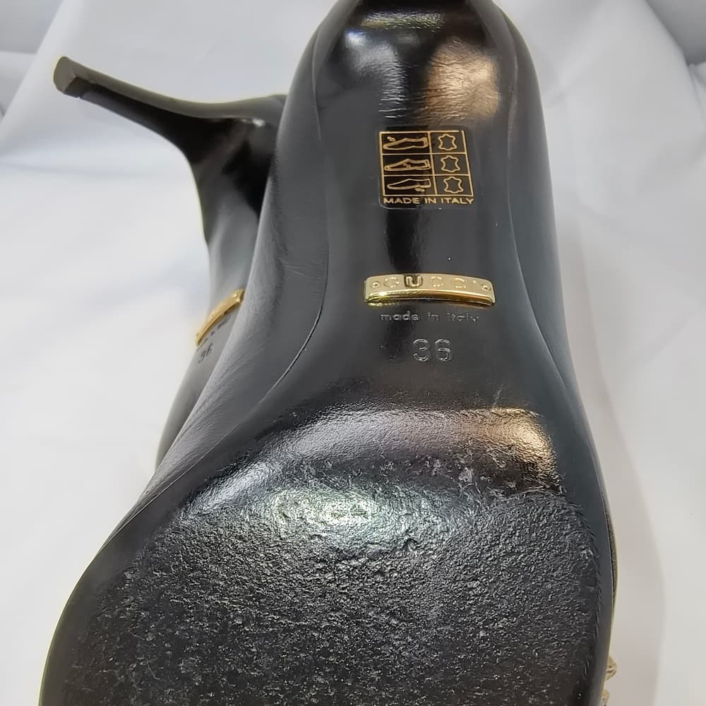 GUCCI Black Heels with Gold & Crystal Accents, Size 36 - Thumbnail 9