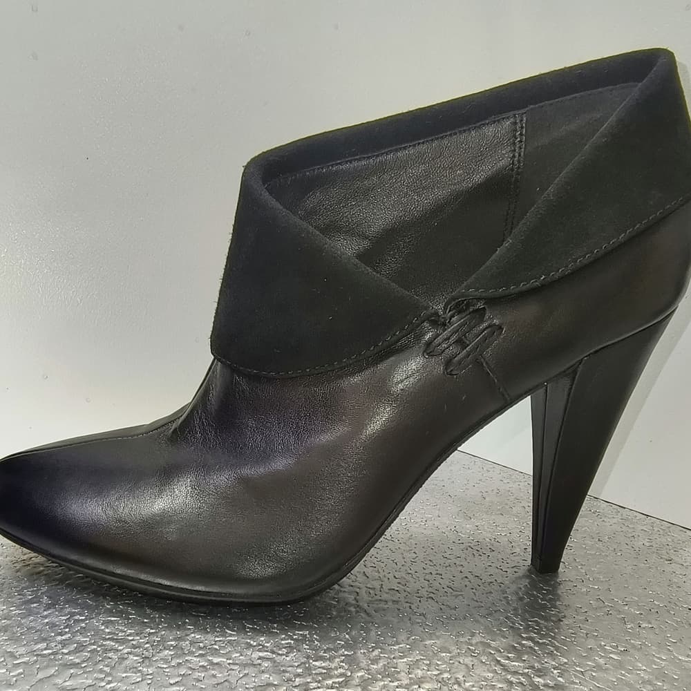 COACH Annika Heeled Ankle Bootie in Black Leather with a Suede Fold-Over Cuff - Thumbnail 11