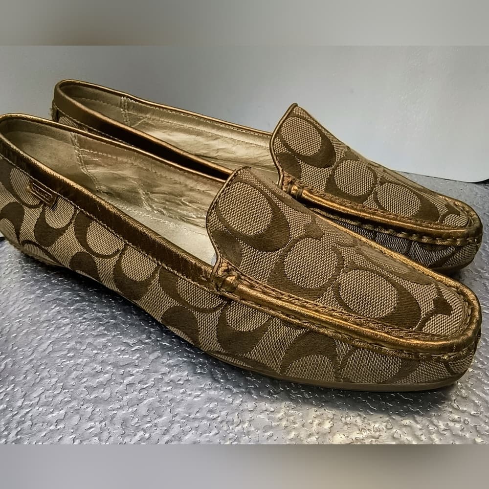 COACH Sheela Canvas Flat Loafers with Signature Monogram with Gold-toned Trim - Thumbnail 5