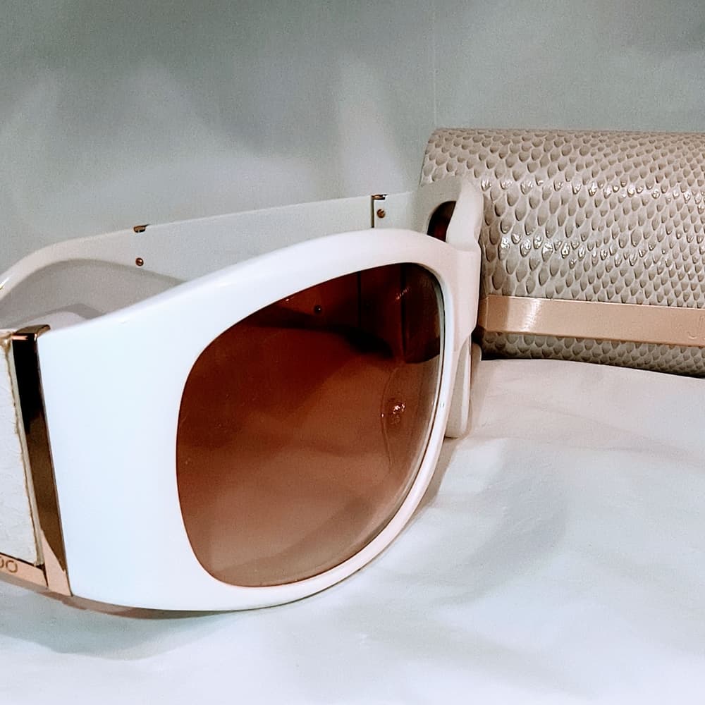 JIMMY CHOO White Sunglasses with Gold & Snakeskin Pattern Accent and with Case - Thumbnail 2