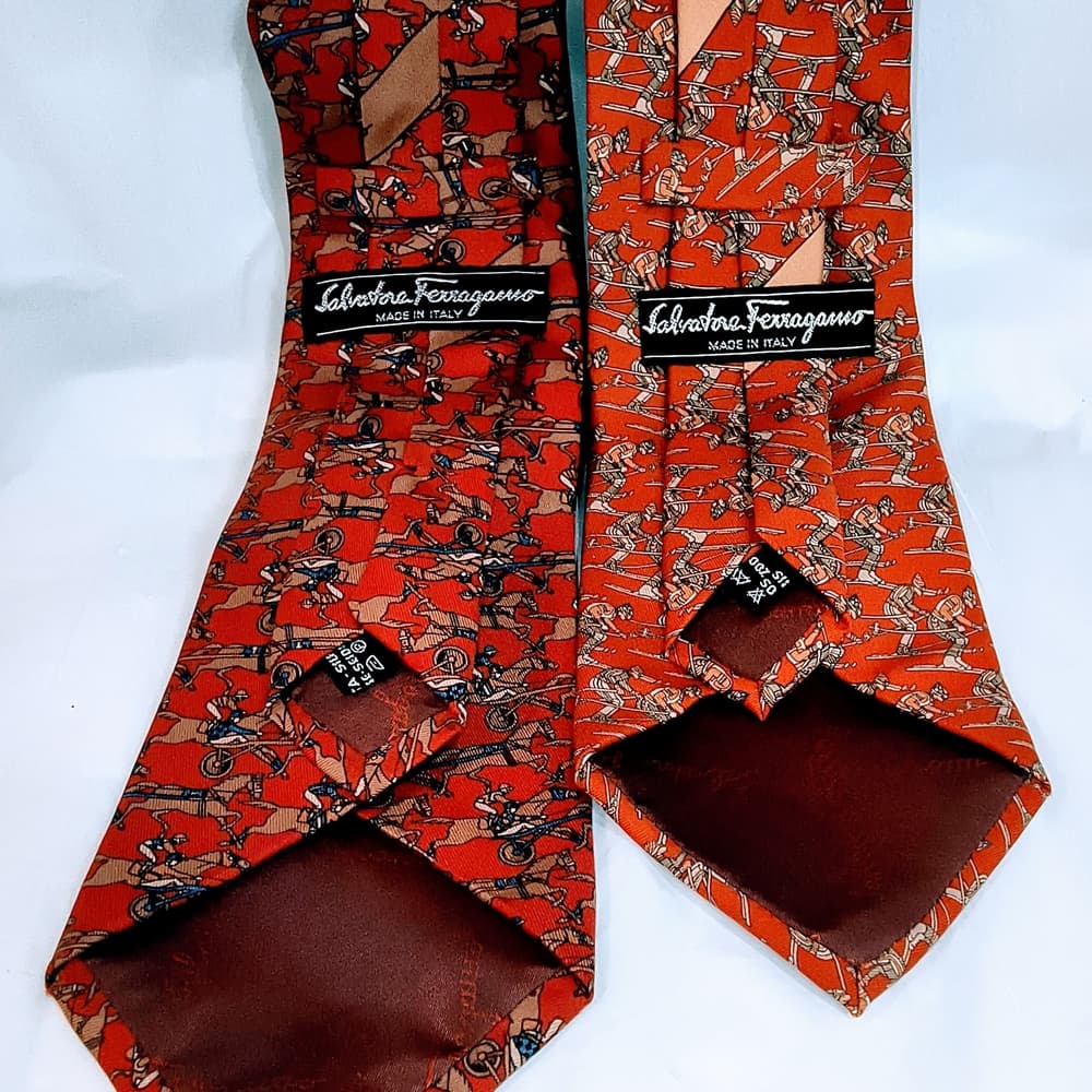 FERRAGAMO - 2 Red / Brown Patterned Salvatore Ferragamo Ties Bundle - Thumbnail 9