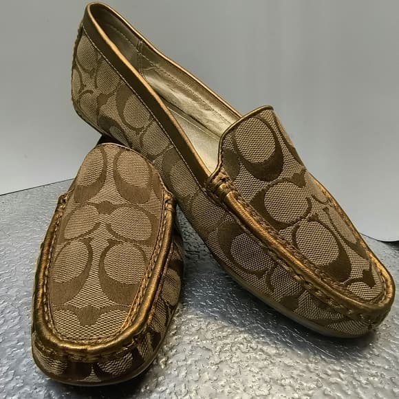 COACH Sheela Canvas Flat Loafers with Signature Monogram with Gold-toned Trim - Thumbnail 13