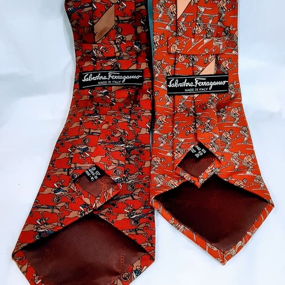 FERRAGAMO - 2 Red / Brown Patterned Salvatore Ferragamo Ties Bundle - Thumbnail 10