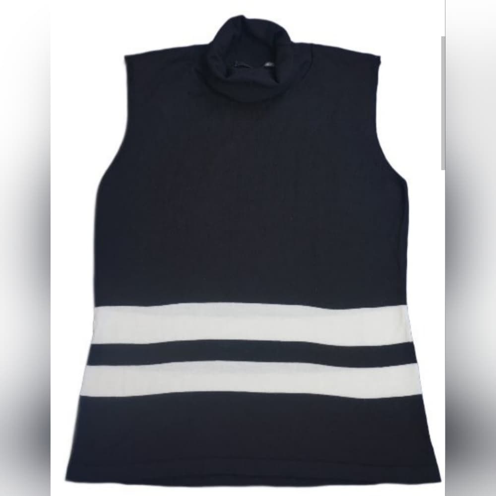 BALENCIAGA Black and White Sleeveless Knit Turtleneck Top, Size 46 - Thumbnail 6