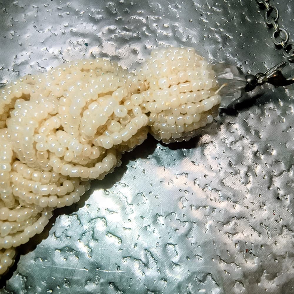 Vintage Braided Cream Beaded Necklace - Thumbnail 3