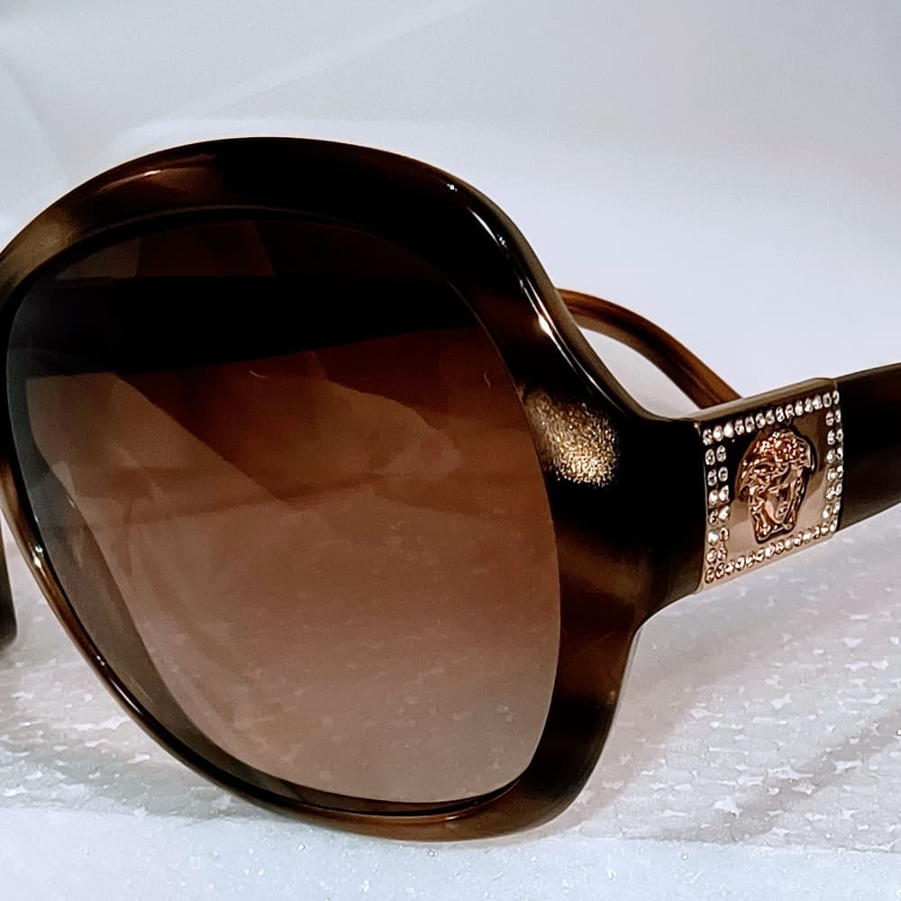VERSACE Women's Tortoiseshell Sunglasses with Gold & Rhinestone Accents - Thumbnail 13