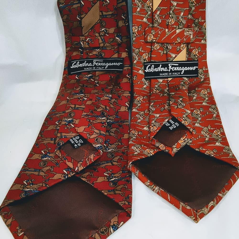 FERRAGAMO - 2 Red / Brown Patterned Salvatore Ferragamo Ties Bundle - Thumbnail 8