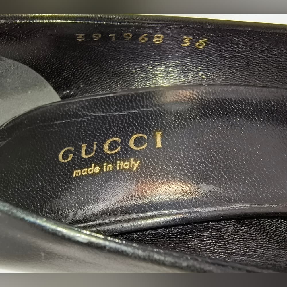 GUCCI Black Heels with Gold & Crystal Accents, Size 36 - Thumbnail 2