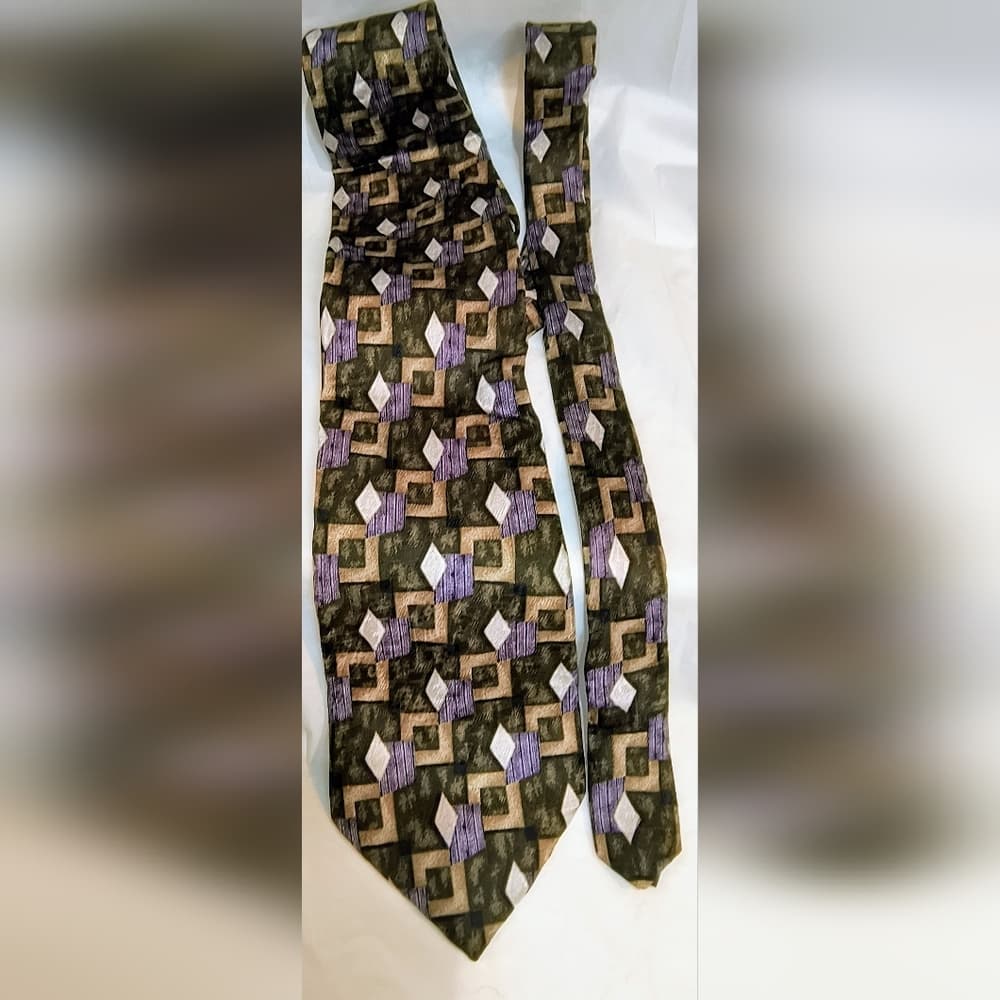 MULBERRY - 2 Mulberry Geometric Pattern Ties & 1 Thai Silk Tie Bundle - Thumbnail 3