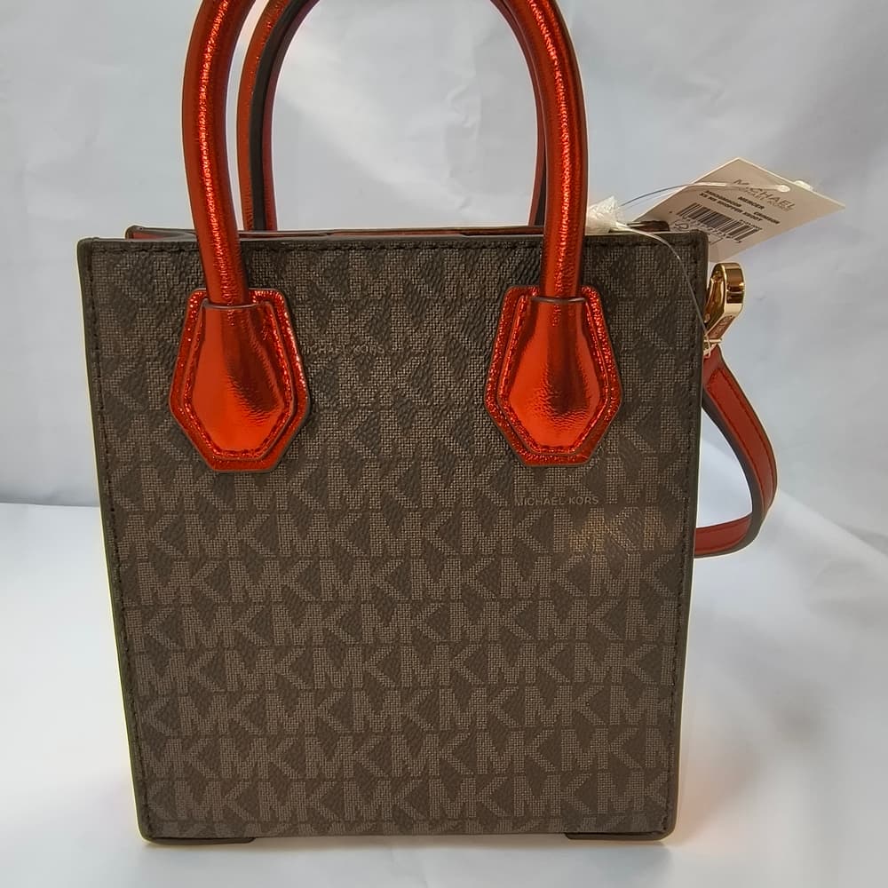 MICHAEL KORS Mercer Extra-Small Signature Logo Crossbody Bag in Metallic Red - Thumbnail 4