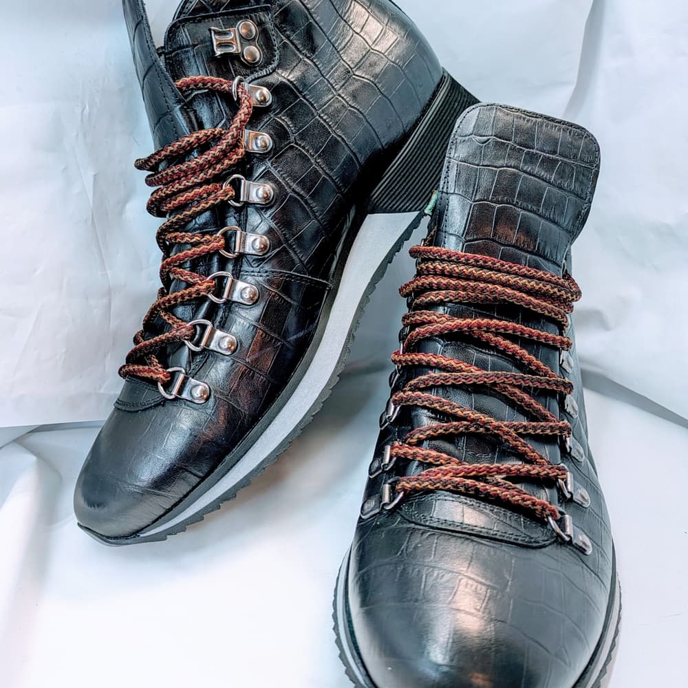PRADA NEW Men's Black Crocodile Pattern Hiking Boots, Size 43 - Thumbnail 13