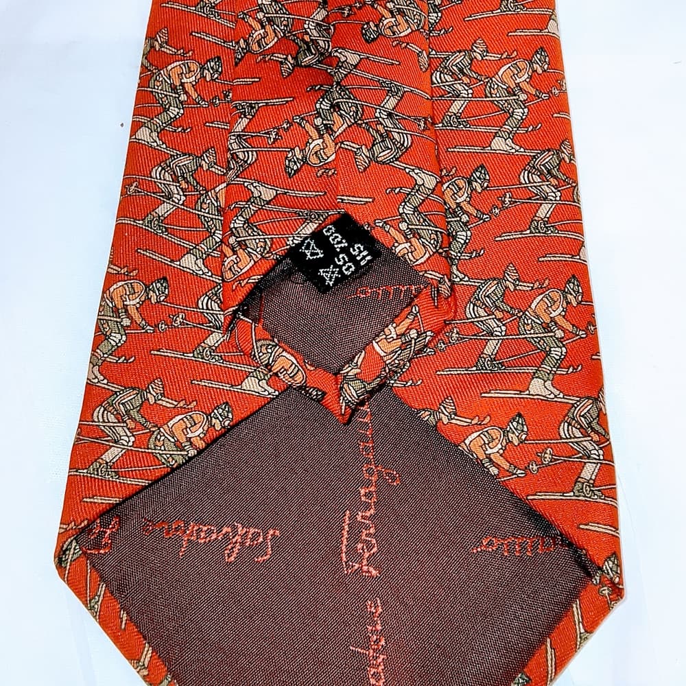 FERRAGAMO - 2 Red / Brown Patterned Salvatore Ferragamo Ties Bundle - Thumbnail 2
