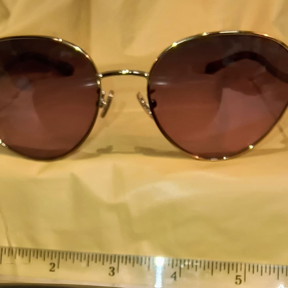 COACH Light Gold & Reddish Brown Women's Aviator Sunglasses with Case (HC7114) - Thumbnail 12