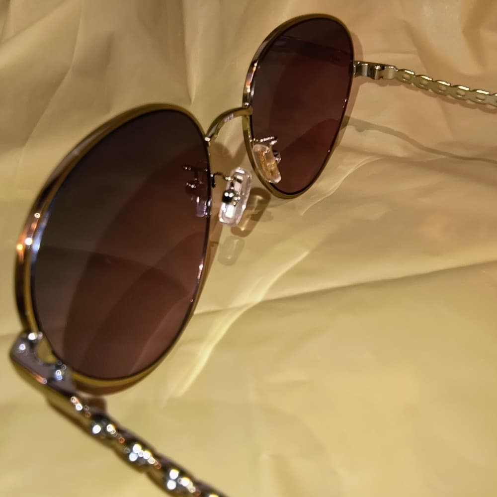 COACH Light Gold & Reddish Brown Women's Aviator Sunglasses with Case (HC7114) - Thumbnail 7