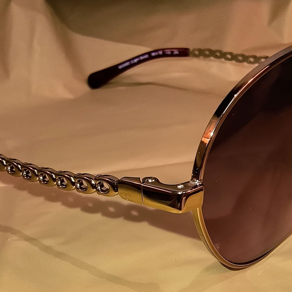 COACH Light Gold & Reddish Brown Women's Aviator Sunglasses with Case (HC7114) - Thumbnail 4